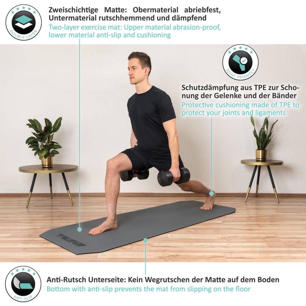 Tappetino Fitness a Doppio Strato da Ginnastica, Privo di Sostanze Inquinanti, Resistente all'abrasione, Antiscivolo