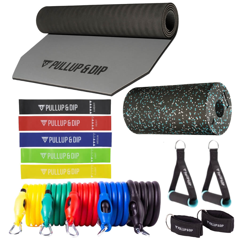 Set Risparmio: Tappetino Fitness, Foam Roller, Elastici Con Anello, Elastici Con Impugnature