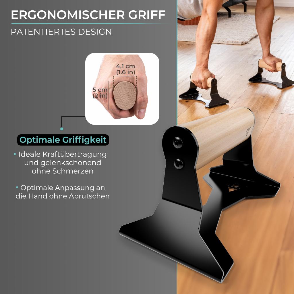 Maniglie per Flessioni con Manico Ergonomico in Legno - Maniglie per Piegamenti Premium per Push Ups e Verticali