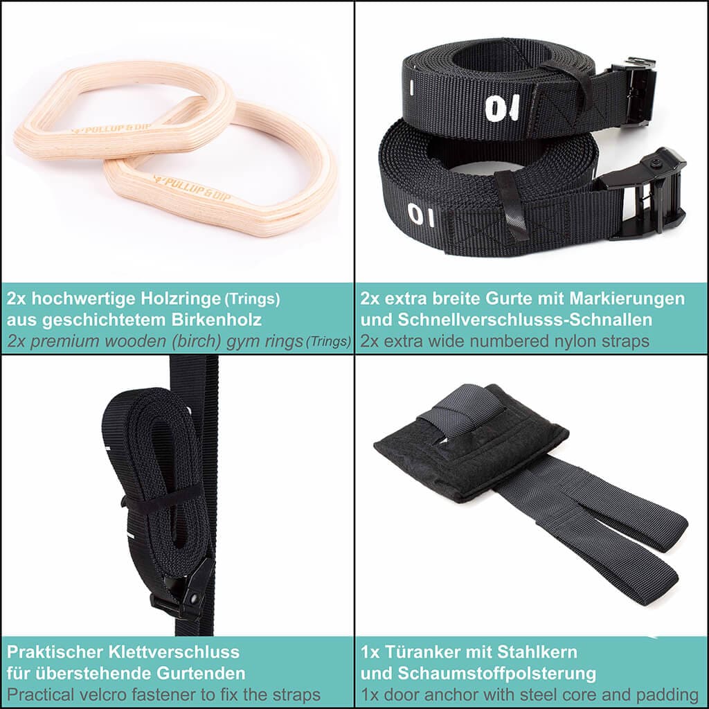 Set di anelli calistenici "TRINGS" con cinghie, ancoraggio per porta e borsa di trasporto