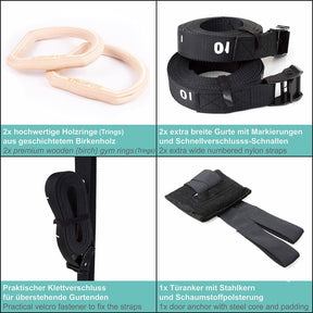 Set di anelli calistenici "TRINGS" con cinghie, ancoraggio per porta e borsa di trasporto