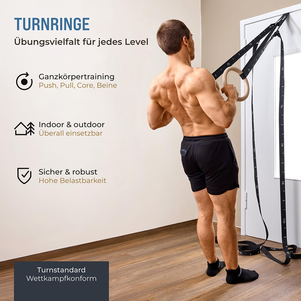 Set di sbarra per pull-up e anelli ginnici in legno