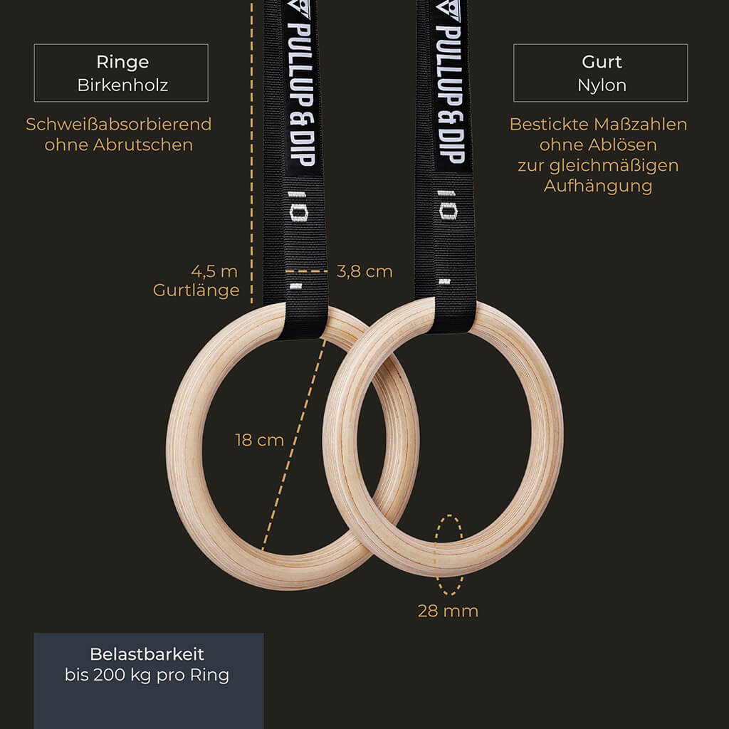 Set di sbarra per pull-up e anelli ginnici in legno