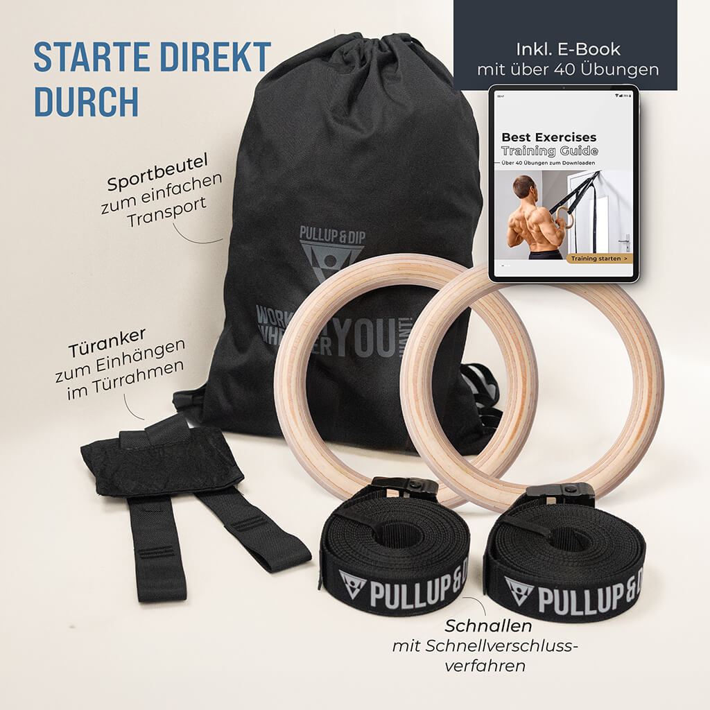 Set di sbarra per pull-up e anelli ginnici in legno