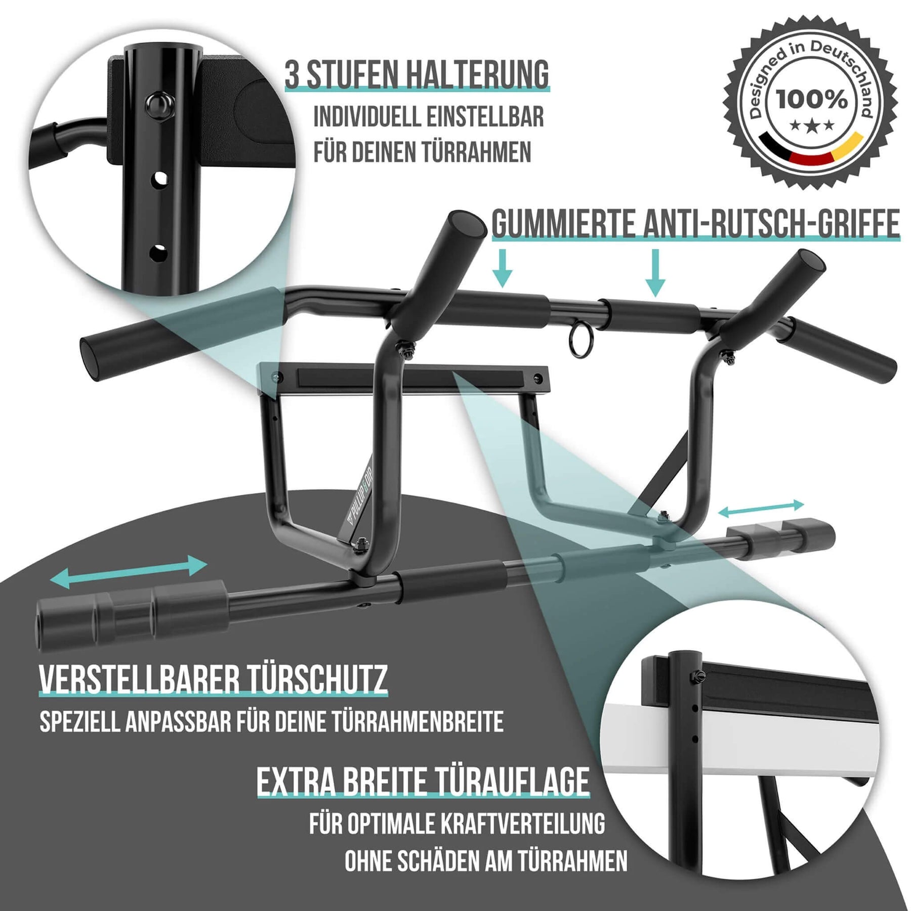 Set per principianti di pull-up: barra per pull-up da porta, set di 3 bande per pull-up e fascicolo di guida in inglese