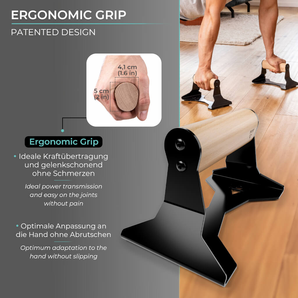 [Seconda scelta] Manglie per Piegamenti con Manico Ergonomico in Legno - Supporti per Piegamenti Premium per Push Ups e Verticali