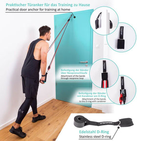 Elastico Fitness con Maniglie - Set di 5 Resistenza con Maniglie, Cinghie per i Piedi e Ancoraggio per Porta