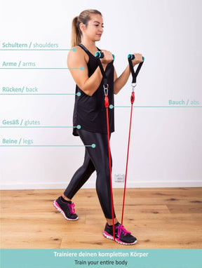 Elastico Fitness con Maniglie - Set di 5 Resistenza con Maniglie, Cinghie per i Piedi e Ancoraggio per Porta