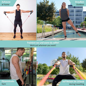 Elastico Fitness con Maniglie - Set di 5 Resistenza con Maniglie, Cinghie per i Piedi e Ancoraggio per Porta