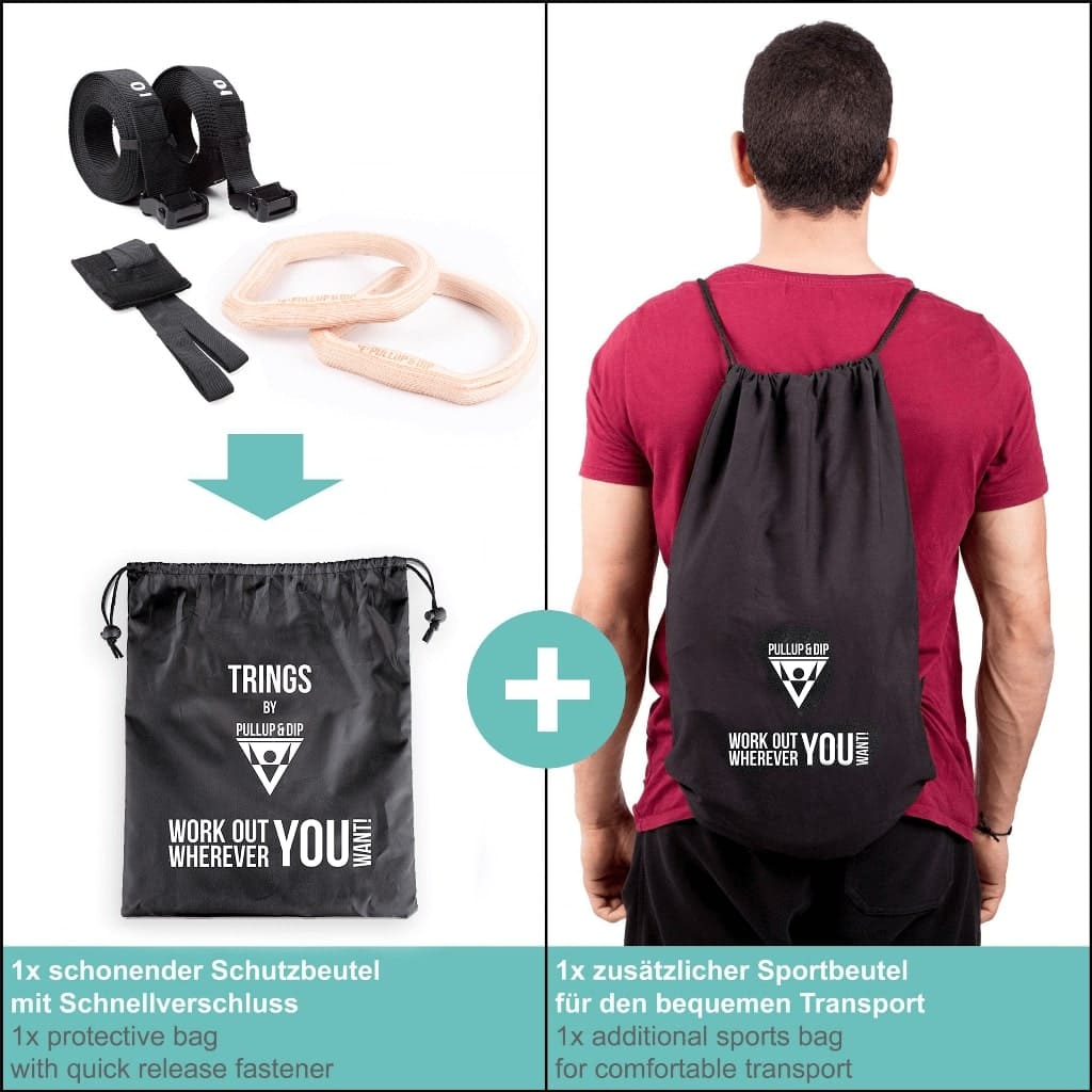 Set di anelli calistenici "TRINGS" con cinghie, ancoraggio per porta e borsa di trasporto