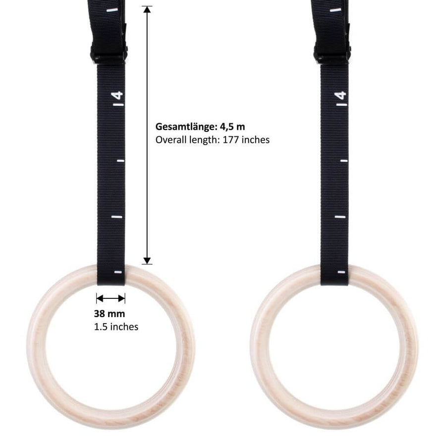 Anelli Da Ginnastica In Legno BESTIF Con Cinghie Regolabili In Nylon - Portata 200kg, Fibbie In Metallo, Per Crossfit E Allenamento A Casa (Mod. BKG02)