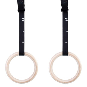 Anelli da Ginnastica in Legno - Include Cinghie con Fibbia Numerate, Ancoraggio per Porta e Borsa Sportiva