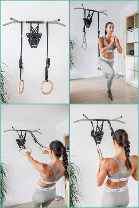 Anelli da Ginnastica in Legno - Include Cinghie con Fibbia Numerate, Ancoraggio per Porta e Borsa Sportiva