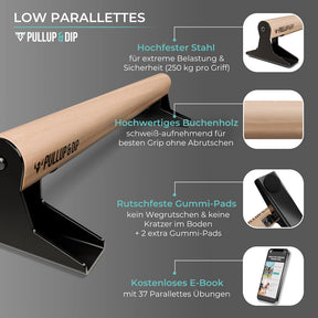 Parallette in Legno di Alta Qualità con Manico Ergonomico in Legno - Versione Bassa o Media Altezza