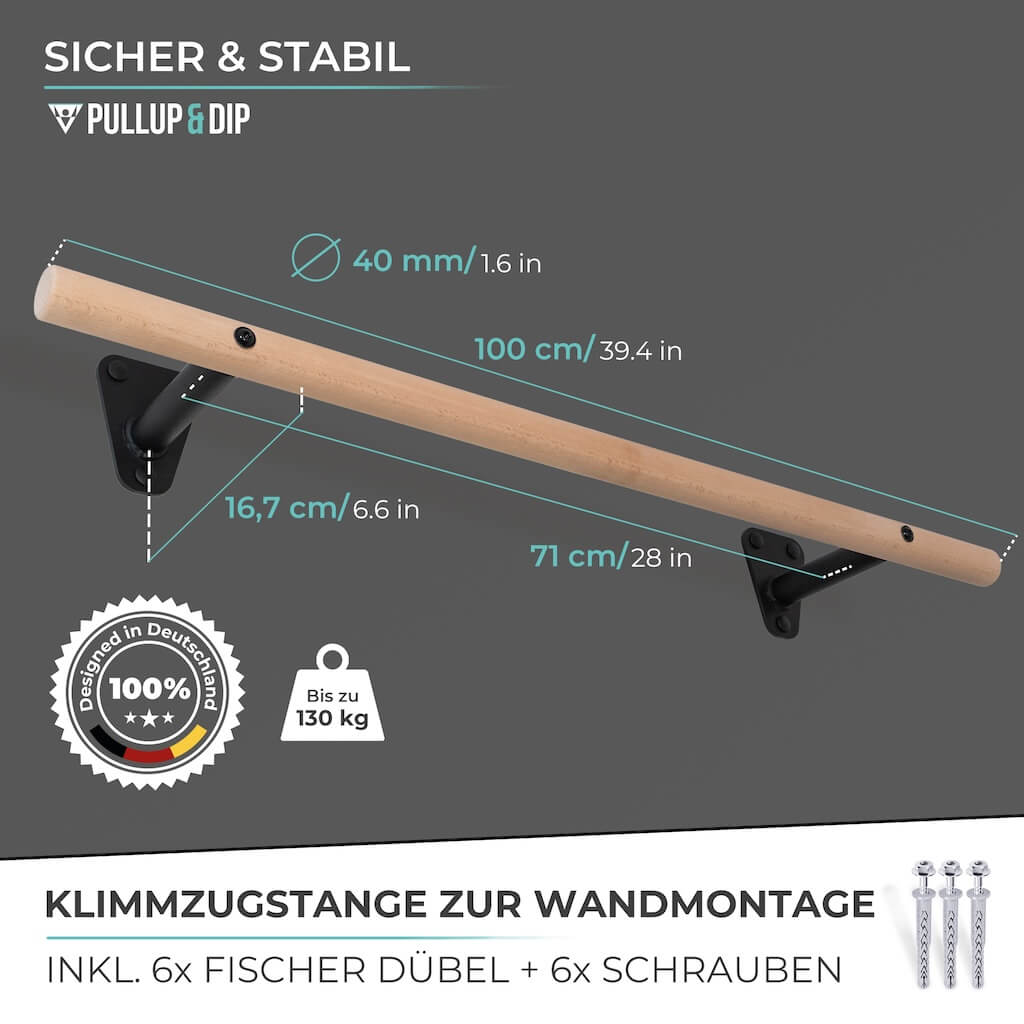 Barra di trazione in legno per il montaggio a parete sopra il telaio della porta