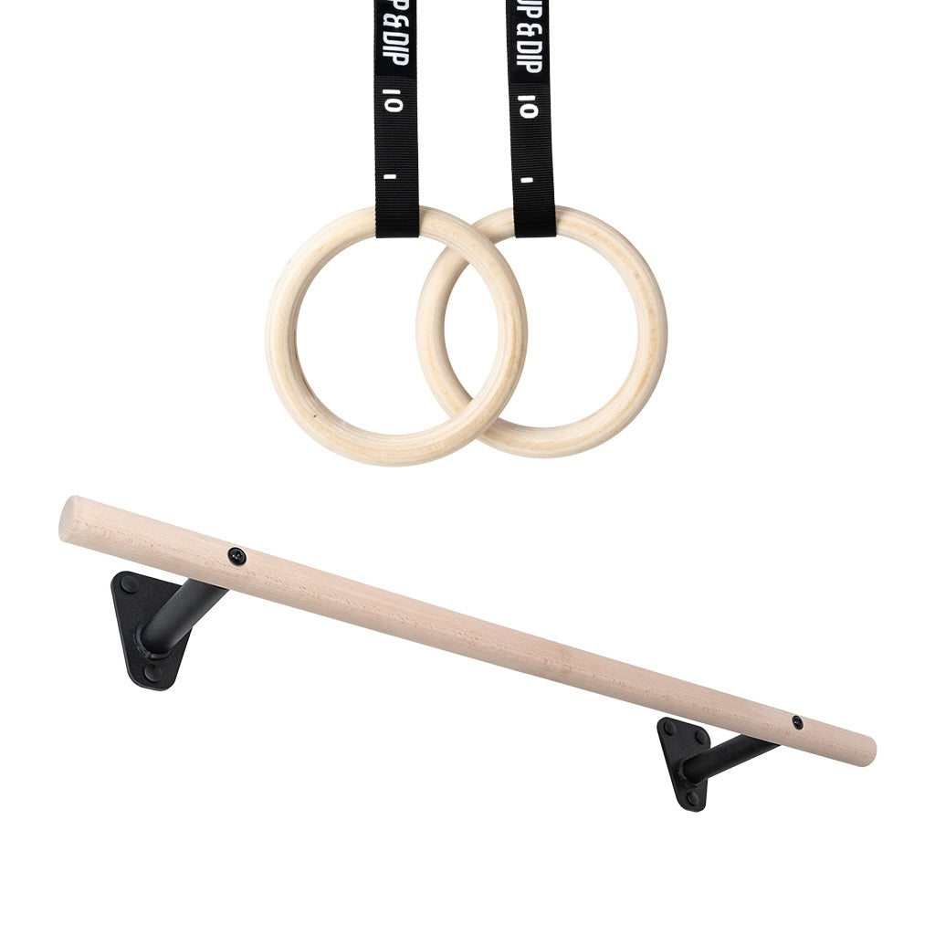 Set di sbarra per pull-up e anelli ginnici in legno